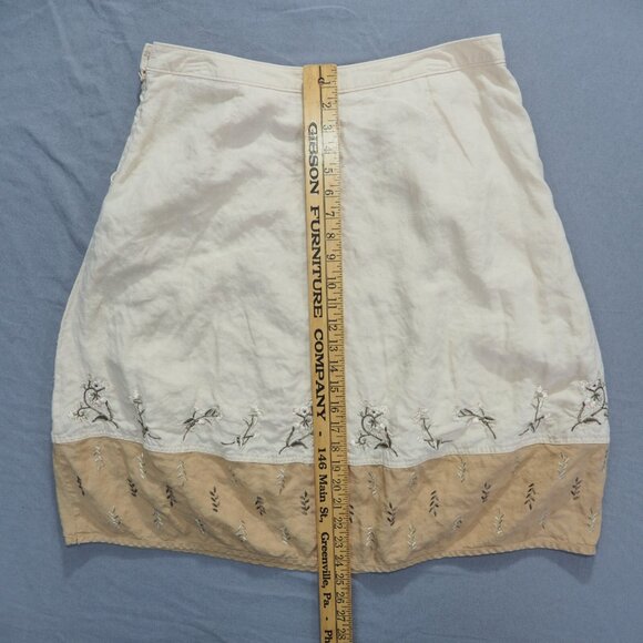 J Jill Skirt Womens 14 Tan Linen Floral Embroidery Knee Boho Modest Minimalist - Picture 7 of 11